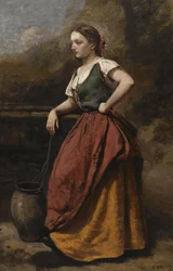 Junge Frau am Brunnen